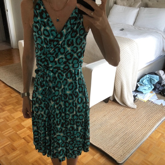 Diane Von Furstenberg Sleeveless Wrap Midi Dress in Turquoise Leopard Size 2 - Picture 1 of 5